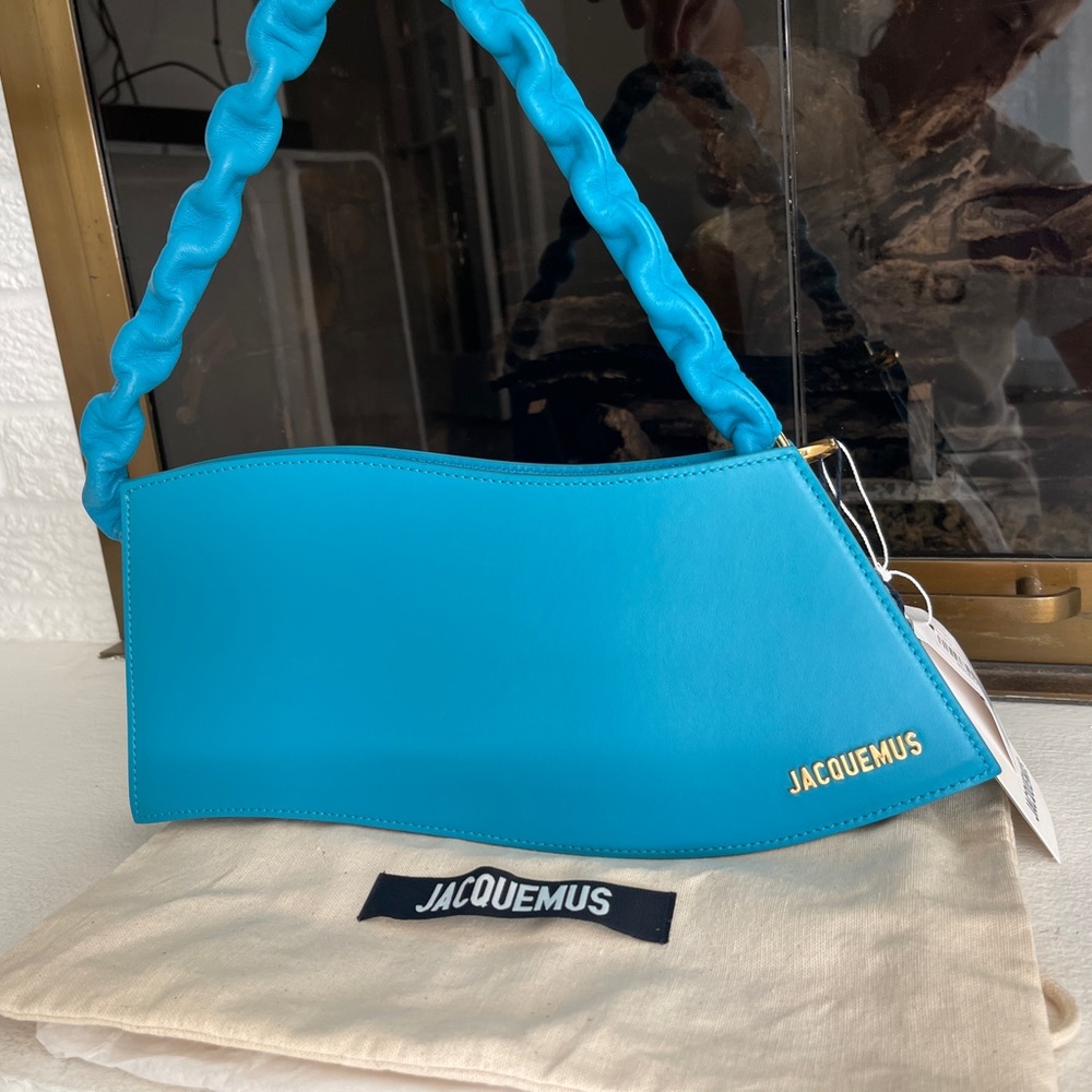 Jacquemus Blue La Vague Leather Shoulder Asymmetrical Bag Purse